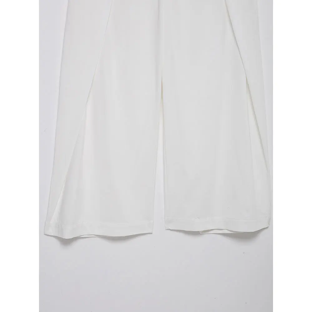 DUOPERI femmes mode blanc plissé jambe large pantalon décontracté taille moyenne pleine longueur femme Chic dame pantalon
