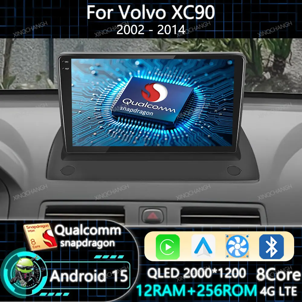 Android 15 Radio de coche Carplay Auto para Volvo XC90 C 2002 - 2014 QLED GPS Qualcomm 4G WIFI reproductor de vídeo Multimedia navegación 2DIN