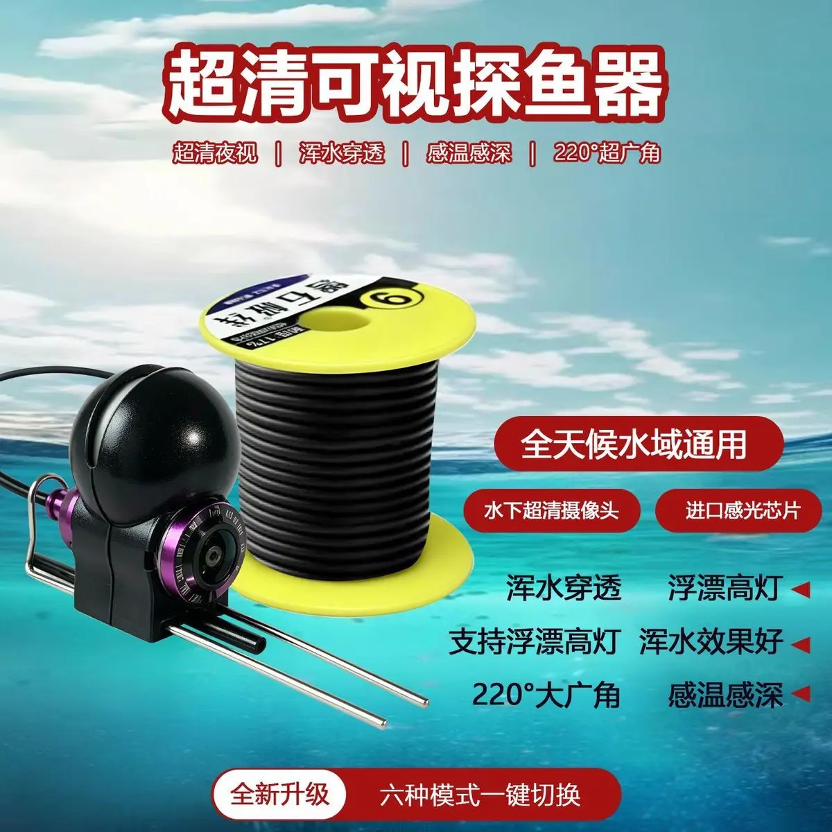 Ultra Clear Underwater Visual Fish Finder With Night Vision, Muddy Water Penetration, Temperature Depth Sensor, 220° Wide Angle