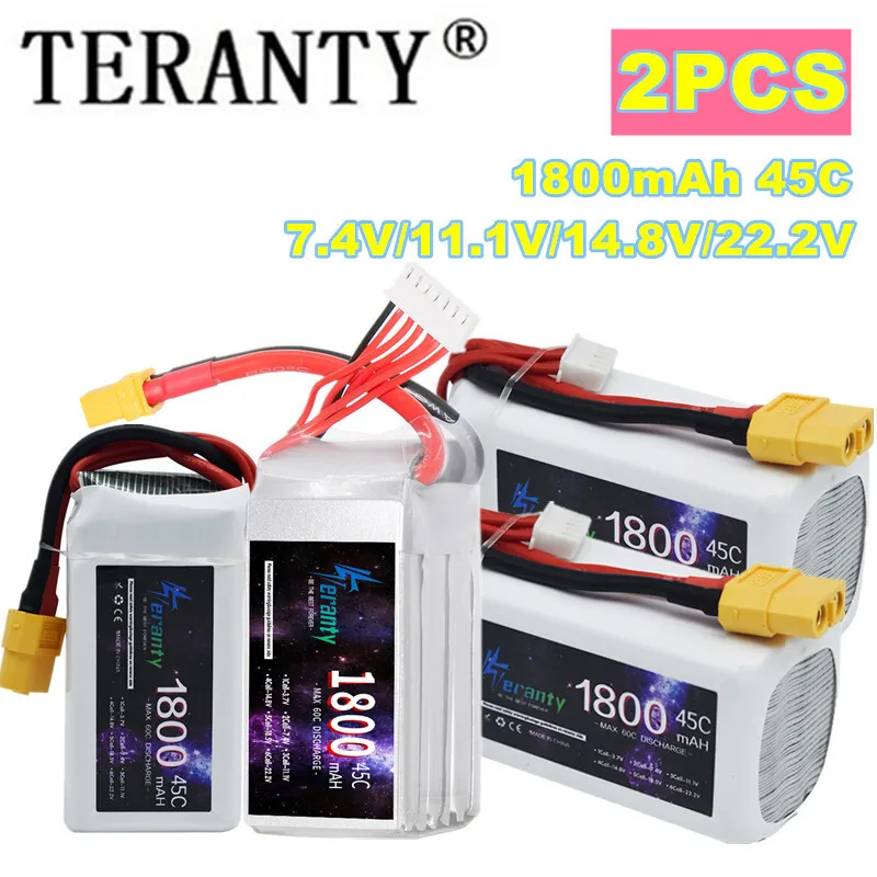 

TERANTY 2S 3S 4S 6S Lipo Battery 1800MAH 45C 7.4V 11.1V 14.8V 22.2V Battery For RC Car Drone Quadcopter Boat 2PCS