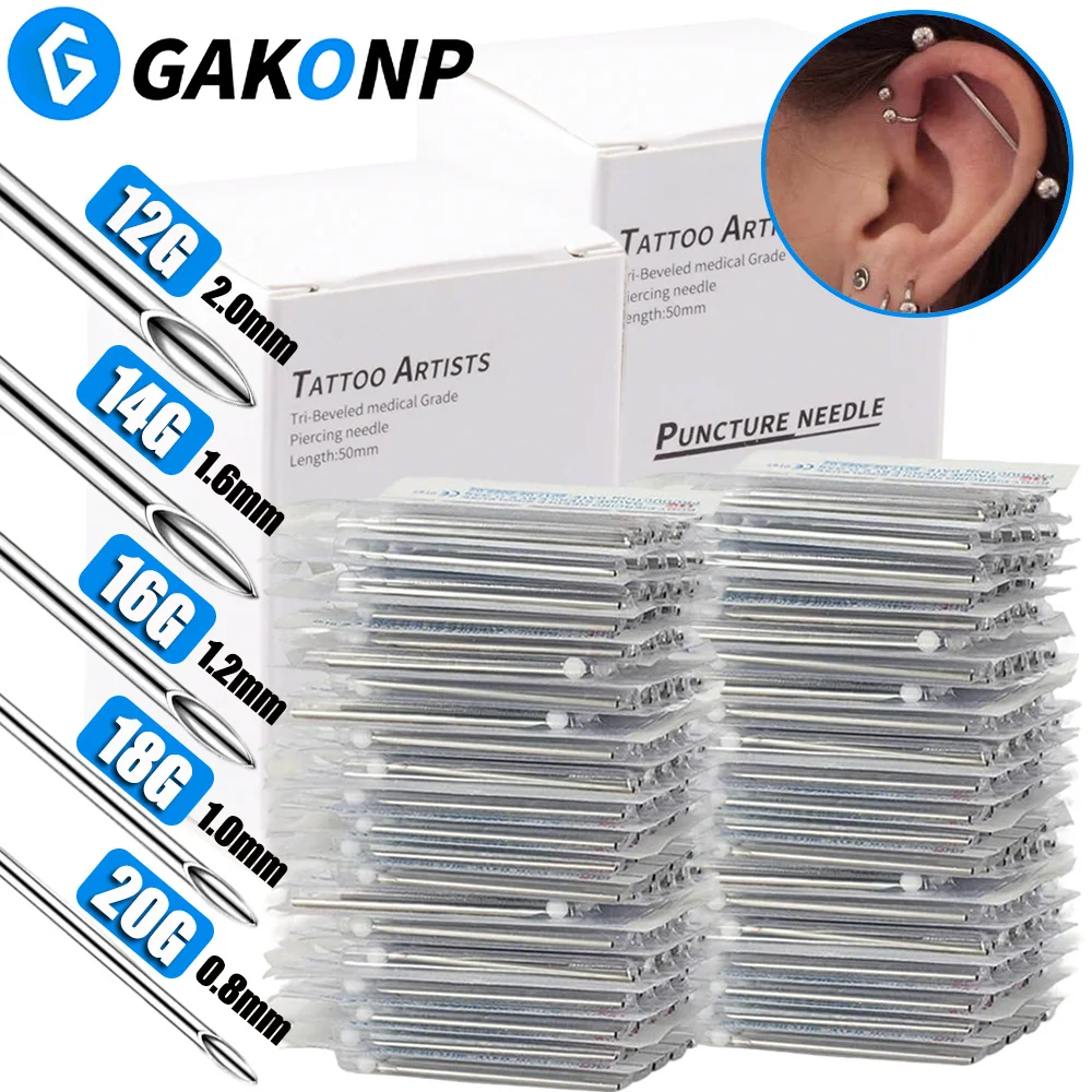 

200/100/50/5PCS Body Piercing Needles Disposable Tattoo Puncture Needles for Nose Lip Ear Body Piercing Tools Tattoo Accessories