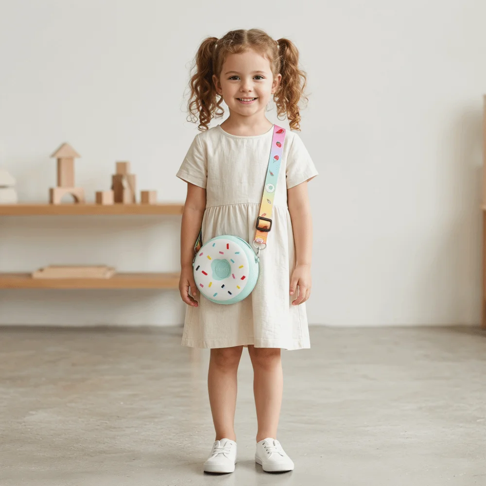 

Mini Size Donut Crossbody Bag Zipper Closure Silicone Material Mini Snack Bag Rainbow Design Adjustable Strap