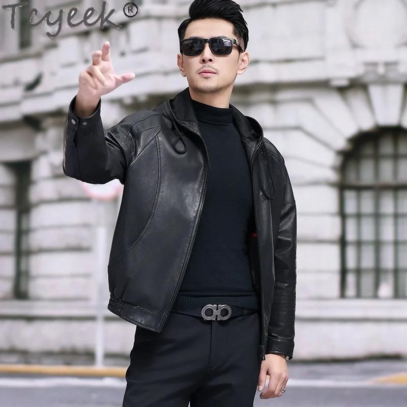 Tcyeek Real Leather Jacket Men Clothes 2025 Vegetable Tanning Sheepskin Coat Spring Autumn Mens Coats Thin Style Jaqueta Couro