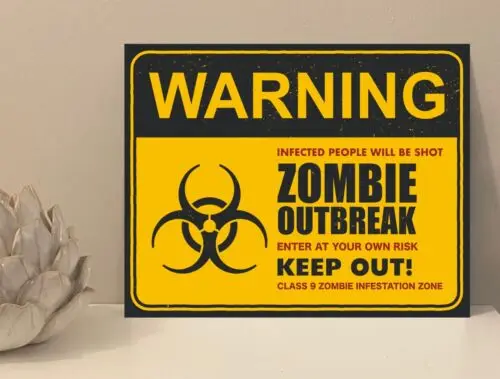 Warnung: Zombie-Ausbruch Metallschild Geschenk Haus Neuheit (mt466)-Aluminium