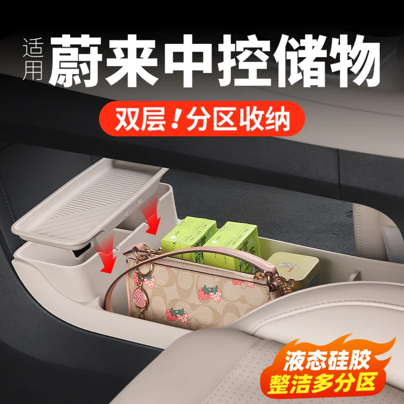 For 2024-2025 NIO ES6/EC6/ET5T Silicone Center Console Organizer - Anti-Slip Storage Tray with Multi-Compartment Design