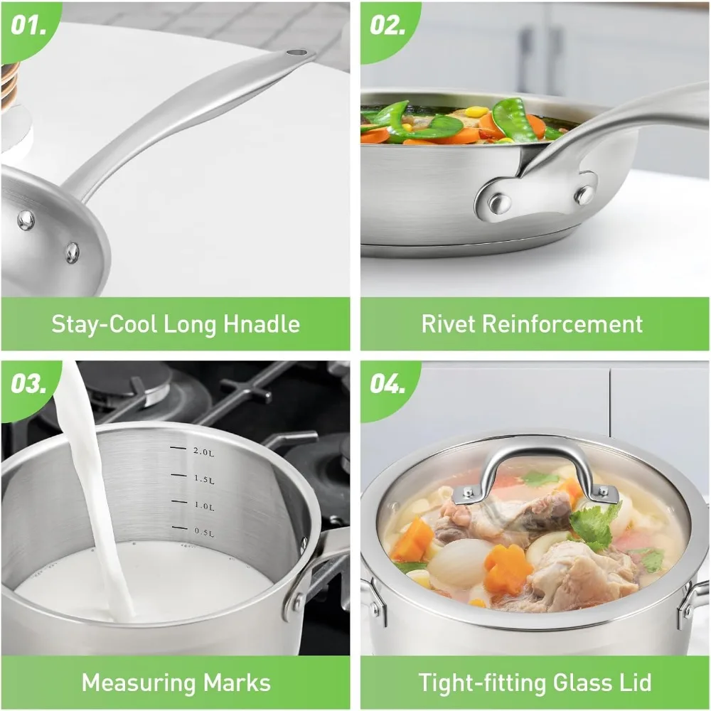 Professional Stainless Steel Pots and Pans Set, 17PC Induction Cookware Set, Impact-bonded Technology