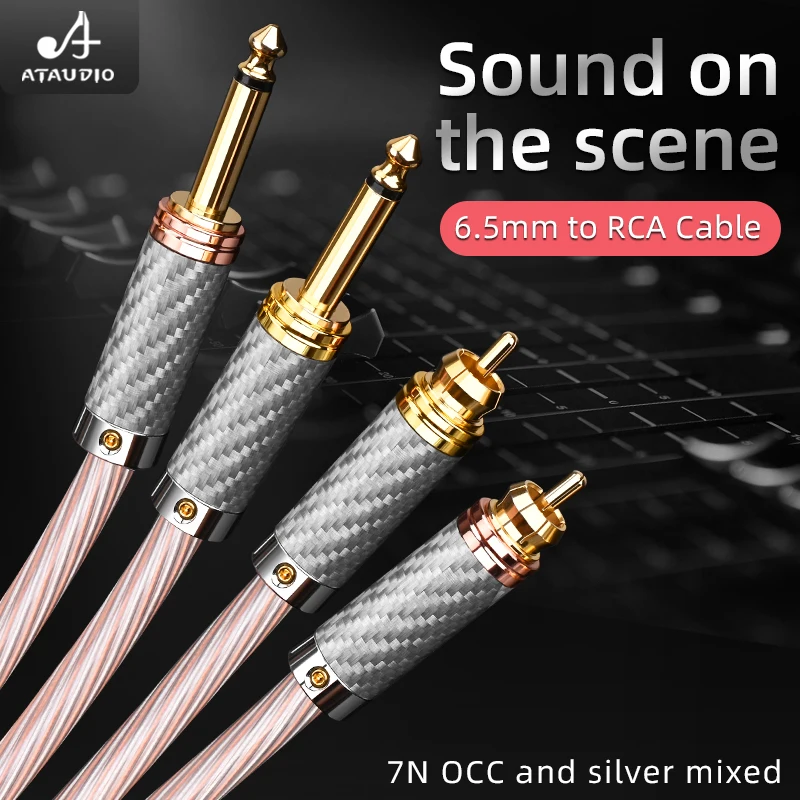 HiFi 6.5mm to RCA Cable 7N OCC Silver Mixed Noise Reduction Dual 6.5mm Jack to 2RCA Male Audio Cable for CD Player Mixer