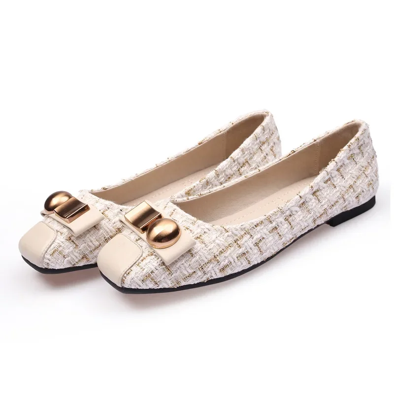 2024 Spring Summer Fashion Brand Office Ladies Shoes Women Flats Woman Boat Shoes Plaid Plus Size 42 A2801