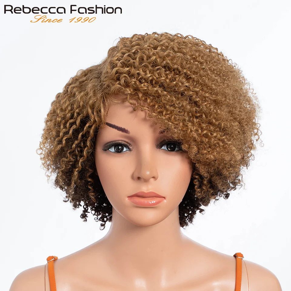 Short Bob Lace Wigs Afro Kinky Curly Deep Curly Human Hair Wig With Baby Hair Pixie Water Wave Bob Wig Ombre Honey colored 4/27