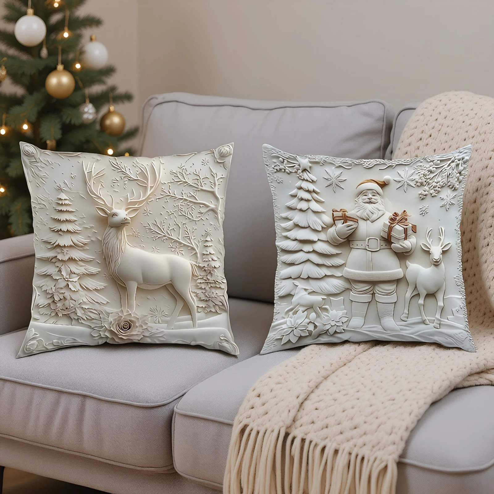 

3D рождественские наволочки, набор из 4 праздничных наволочек, рождественские украшения для спальни, дивана, праздника, зимнего домашнего декора
