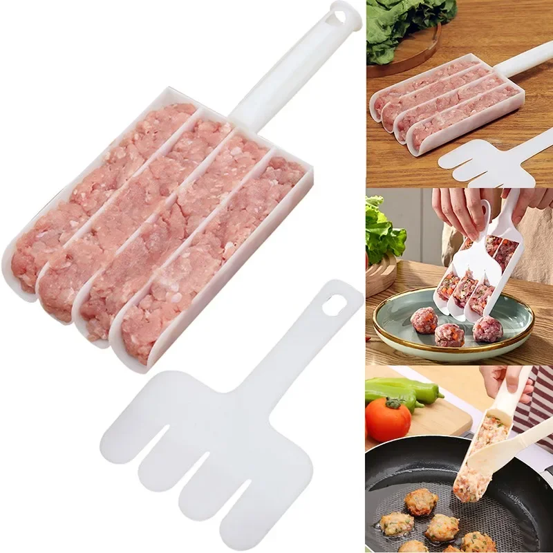 Creative Kitchen Three Four Rice-meat Dumplings Maker Fish Ball Meatball Mould Shrimp Slider Meat Stuffing Processor Scoop