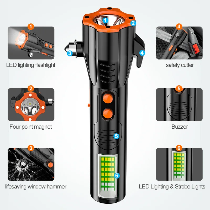 

Multi Functional Strong Light Flashlight Portable Outdoor Camping Lantern Car Mounted Flashlight Fire Emergency LED Work Light