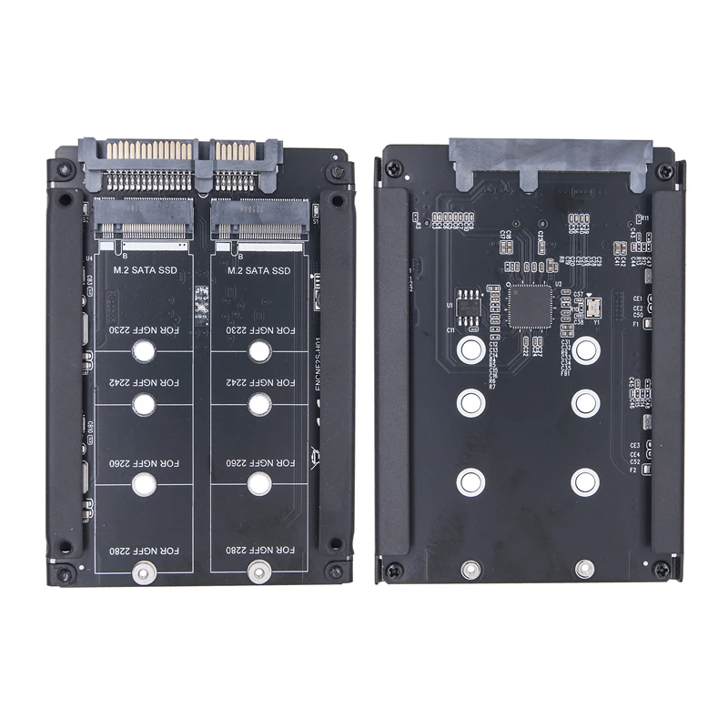 

2.5" Adapter Riser Card JBOD 2 Port B+M Key M.2 SATA SSD to SATA3.0 6Gb for 2230 2242 2260 2280 M2 SSD with Metal Case Enclosure