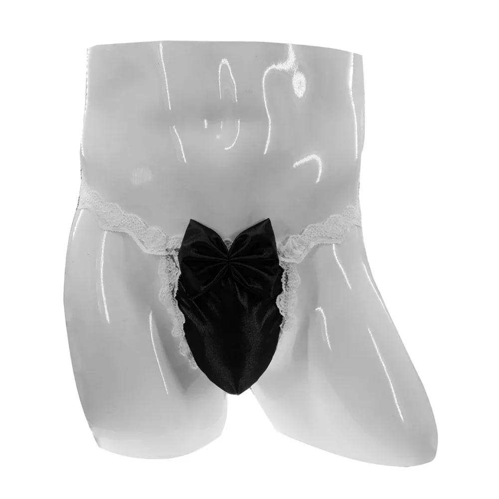 

1pc Men's Satin Silky Lace Briefs Thongs Lingerie Sissy Underwear G-strings Underpants Panties Breathable T-back