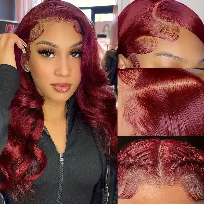 

Burgundy 13x6 HD Lace Front Human Hair Wig Body Wave 13x4 Lace Frontal Wig for Women Choice Cospaly 30 inch Colored Wig on Sale