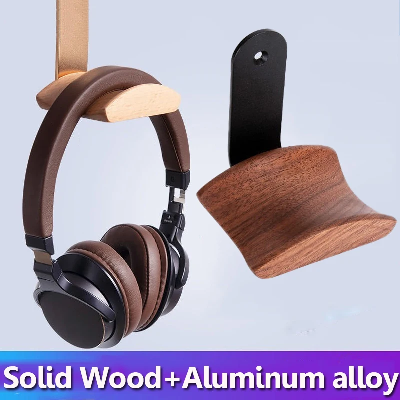 Universal Headphones Stand Solid Wood Gaming Headset Hanger Walnut Beech Maple Wooden+Aluminum Alloy Head-mounted Earphone Holde