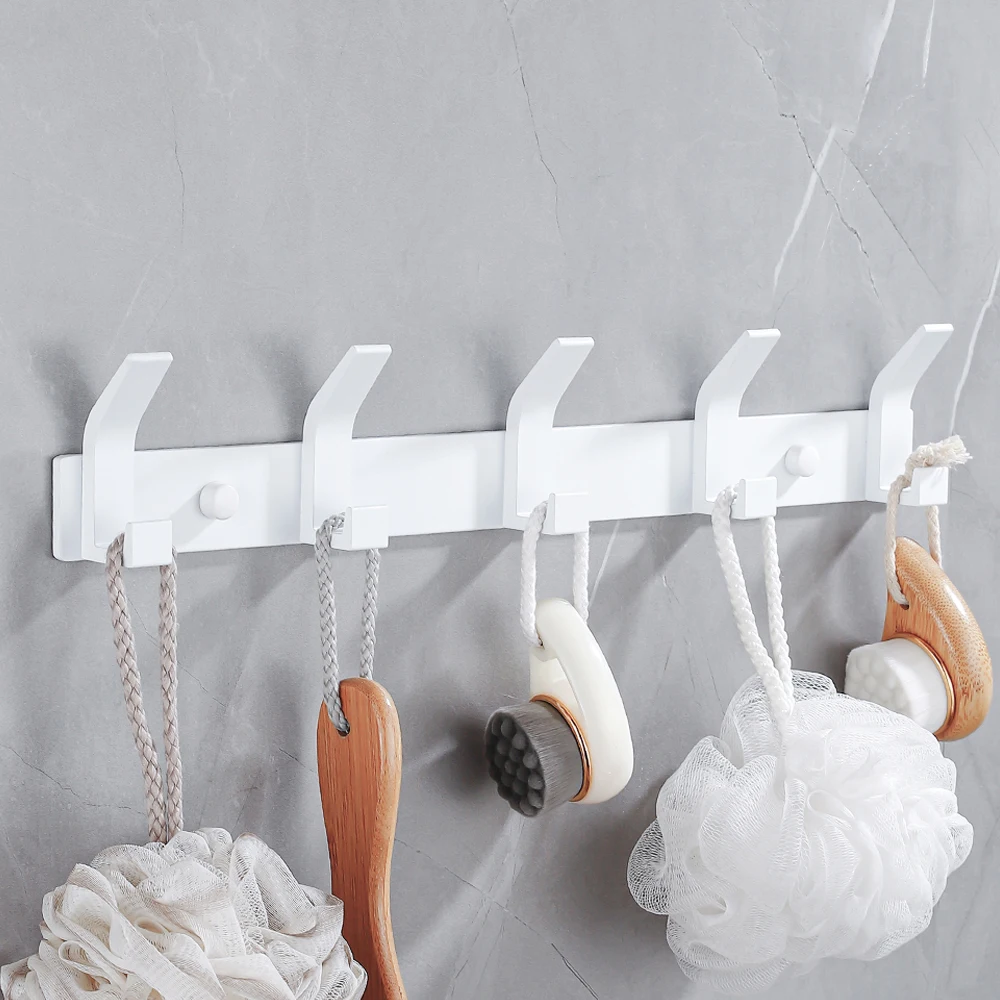 White Coat Rack Wall Colthes Hanger Bathroom Hanging Towels Holder Black Home Door Hooks Kitchen Storage Hooks Organizers