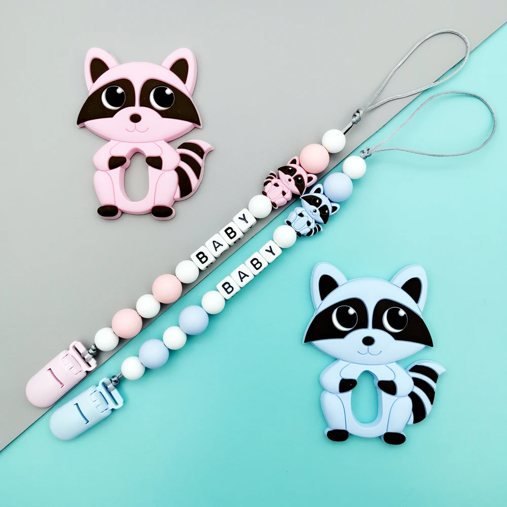 

Custom English Russian Letter Name Baby Silicone Squirrel Pacifier Clip Chains Teether Pendant Baby Pacifier Kawaii Teether Gift