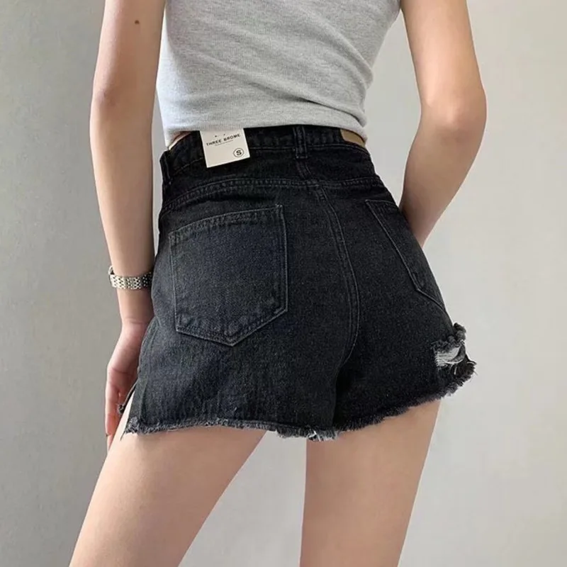 Feynzz Casual Blue Denim Shorts Women Sexy High Waist Buttons Pockets Slim Fit Shorts 2021 Summer Beach Streetwear Jeans Shorts