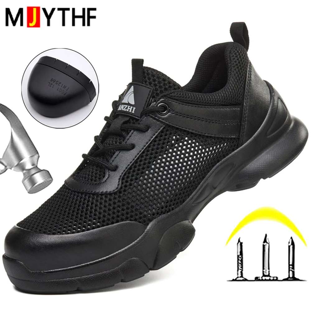 Black Mesh Breathable Work Safety Shoes Anti-Smash Anti-Puncture Construction Site Work Shoes Lightweight Protective Shoes Men