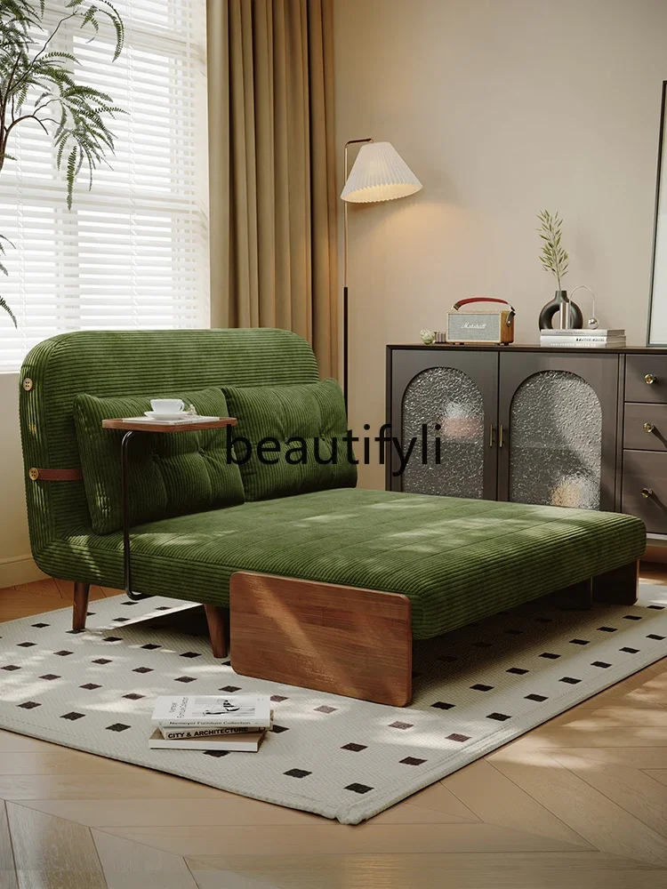 Solid wood foldable corduroy sofa bed, color can be customized