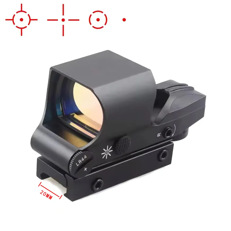 

HD119A metal reflex red dot sight with 4 adjustable reticles, suitable for 20mm Picatinny rail, and Absolute Co-Witness optics