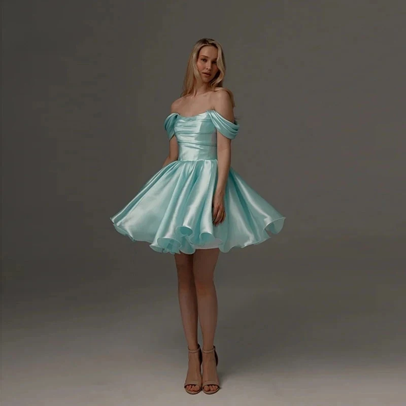 

2026 Elegant Customized Short Prom Dress Off Shoulder Pleat Party Dresses Lace-up Back Vestidos De Fiesta Homecoming Dresses