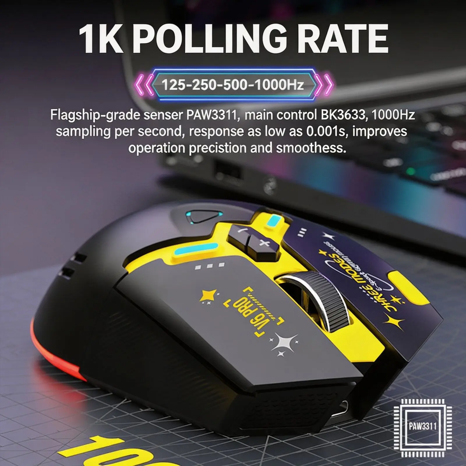 Tri-mode Gaming Mouse PAW3311 12000DPI 11 Programmable Buttons RGB Wired 2.4G Bluetooth Computer USB Mouse For PC Laptop Gamer
