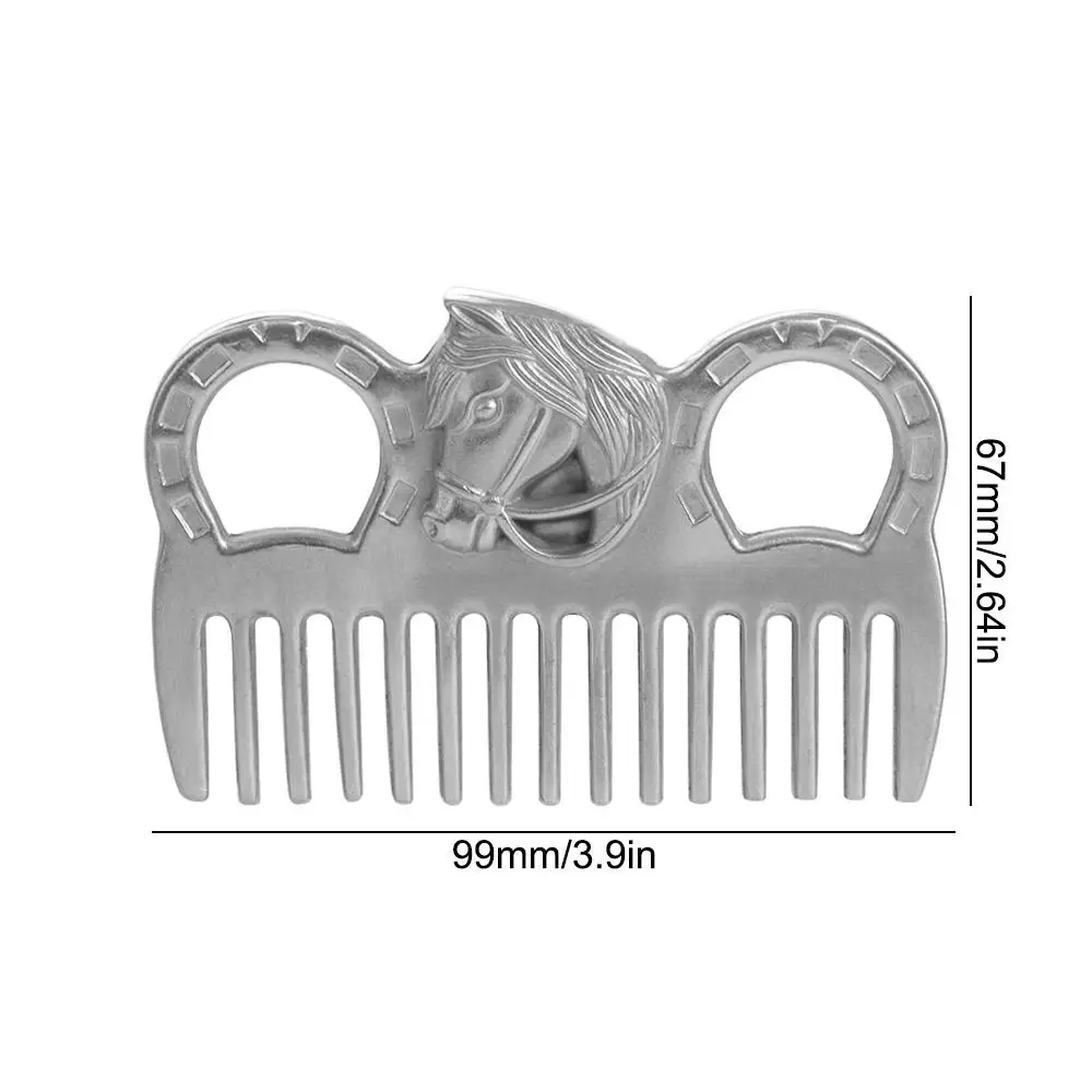 مشط متين للعناية بالحصان، مشط معدني خفيف الوزن محمول، مشط فضي قوي من الكاري، أداة تنظيف الحصان