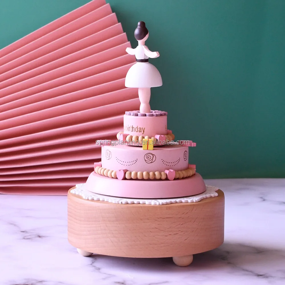 SPRING PLANTING Ballet Girl Music Box - Birthday Cake Style Wooden Craft Decoration Small Wooden Gift