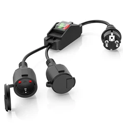 Double Plug Extension Cable 2 Schuko Sockets with Switch, EU Power Electric Extension Cord 16A/250V Waterproof IP44 Outdoor