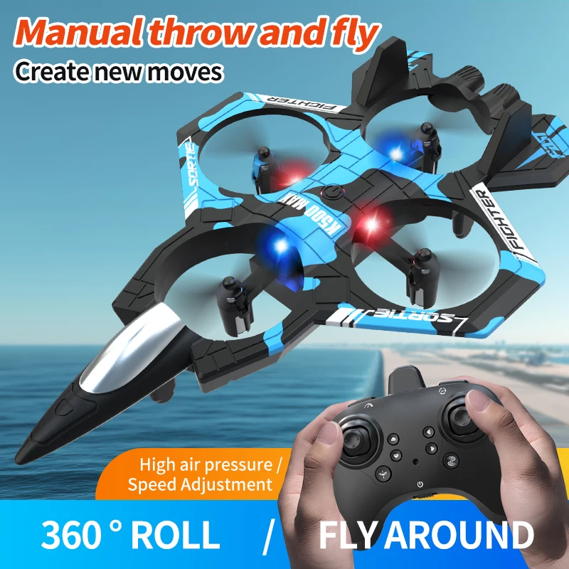 

MINI Portable Electric 4CH Remote Control Fighter 2.4G ED Lighting 360° Roll Throw Fly Fixed Attitude Hover RC Plane Aircraft