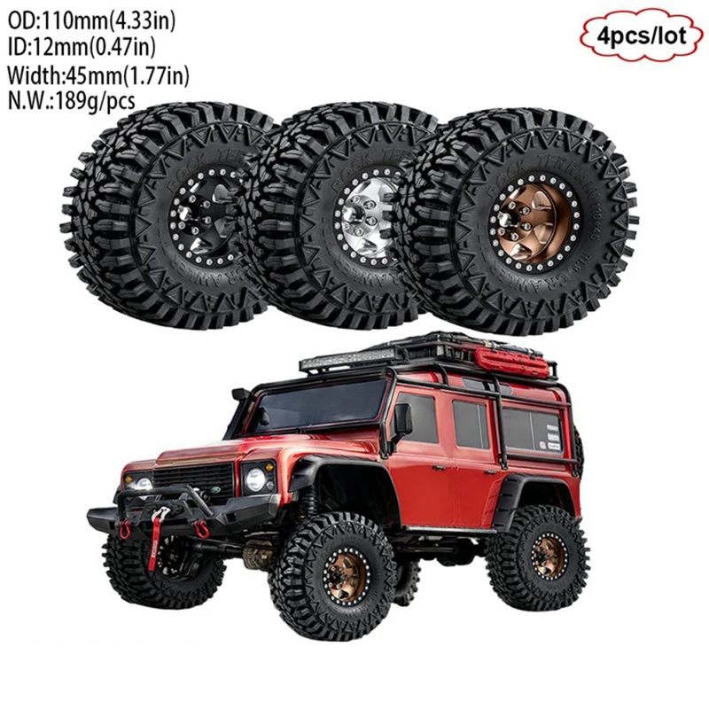 4PCS 1.9" Metal RC Crawler Beadlock Wheel Tires for 1/10 TRX4 TRX6 SCX10 D90 D110 Upgrade Parts Brown ✅