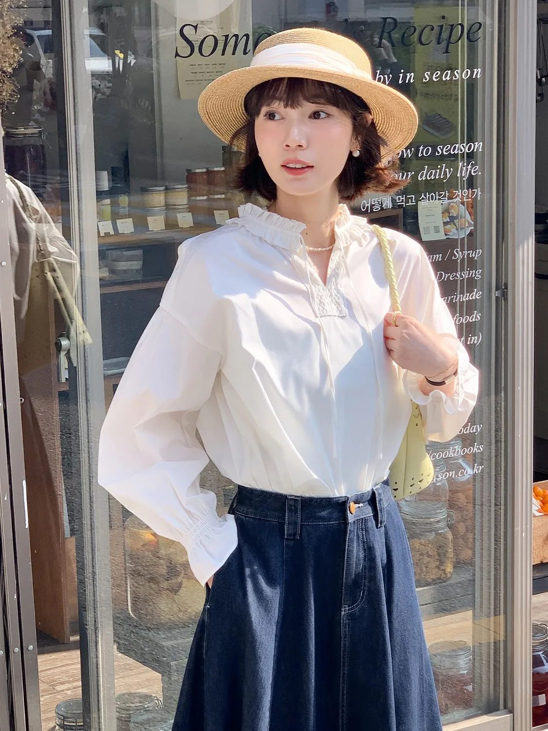 

Jasmine Melody 2026 New Style Women's Casual Long Sleeve Shirt Wooden White Loose Fit Breathable Cotton Blend Fashion