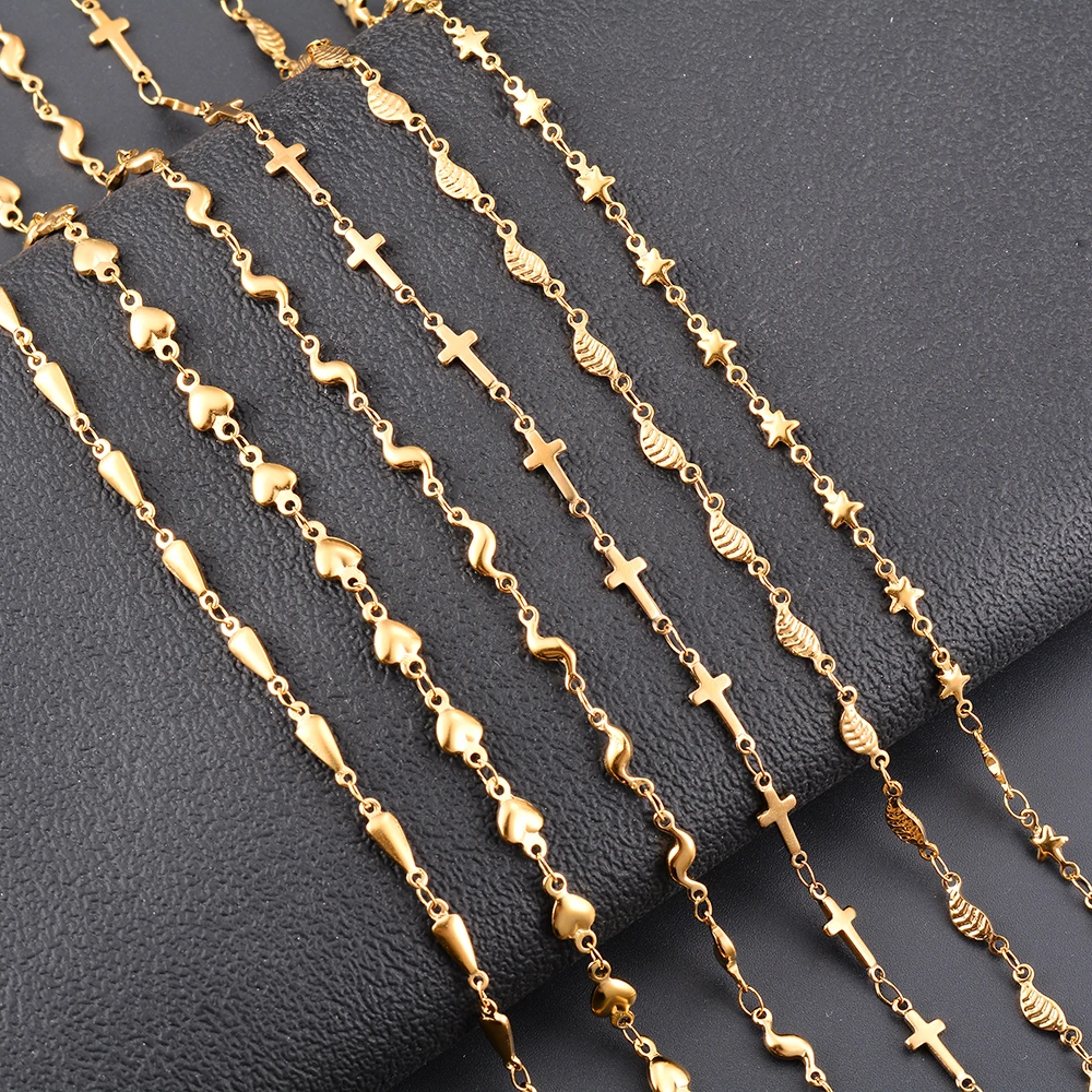 1Pc Length 18cm-100cm Stainless Steel Handmade Heart Link Chain Necklaces Bracelet For Women Heart Cross Bracelet Jewelry
