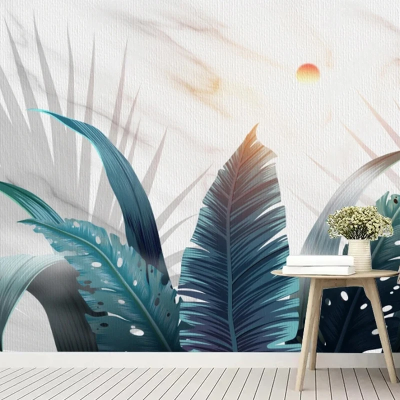 Wall Art Decor Custom Wallpaper Hand Painted Nordic Tropical Rainforest Plant Leaves Photo Large Mural Home Building Supplies 3D