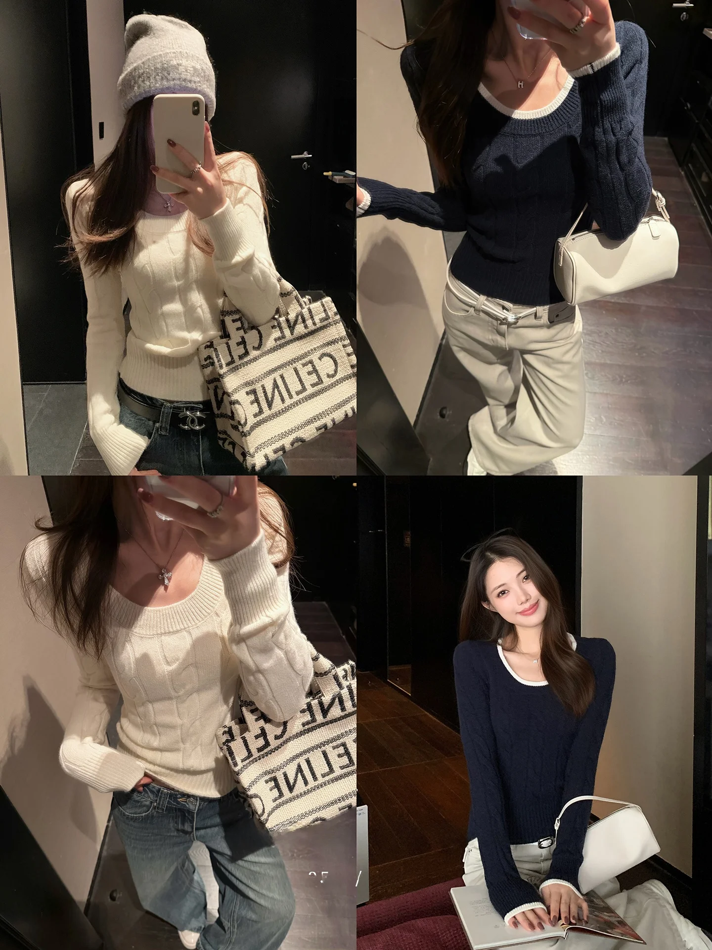

Bla Beans Humming Snow Love Knitwear U-Ne Twist Color Slim Fit Versatile Casual Sle Women's Long Sve Sweater
