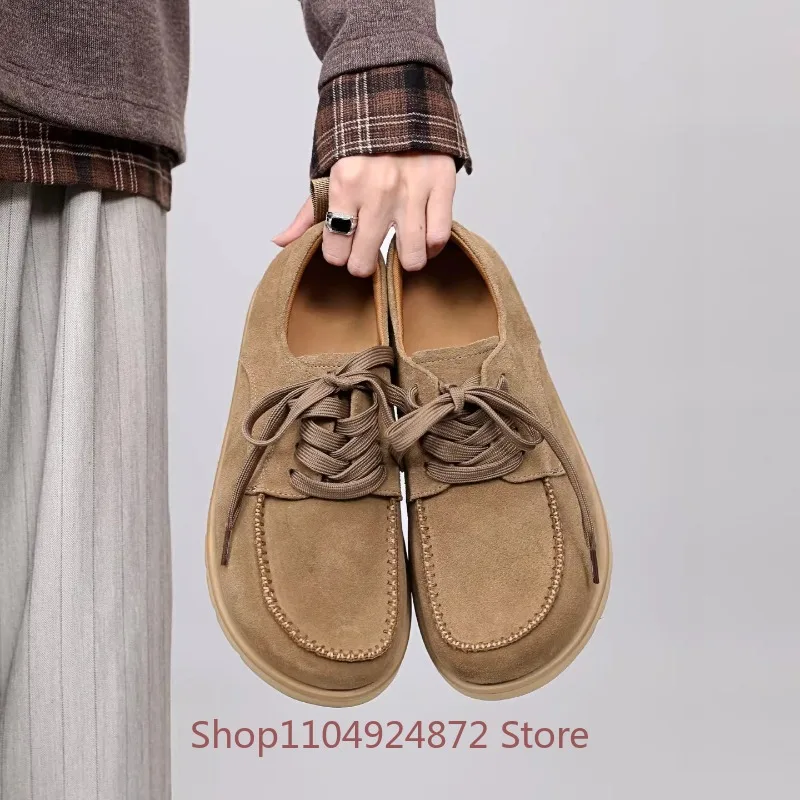 

Luxury Designer Genuine Leather Cow Suede Derby Flat Bottom Lightweight Casual Leather Shoes Men's Brown Lace Up Hiking Shoes