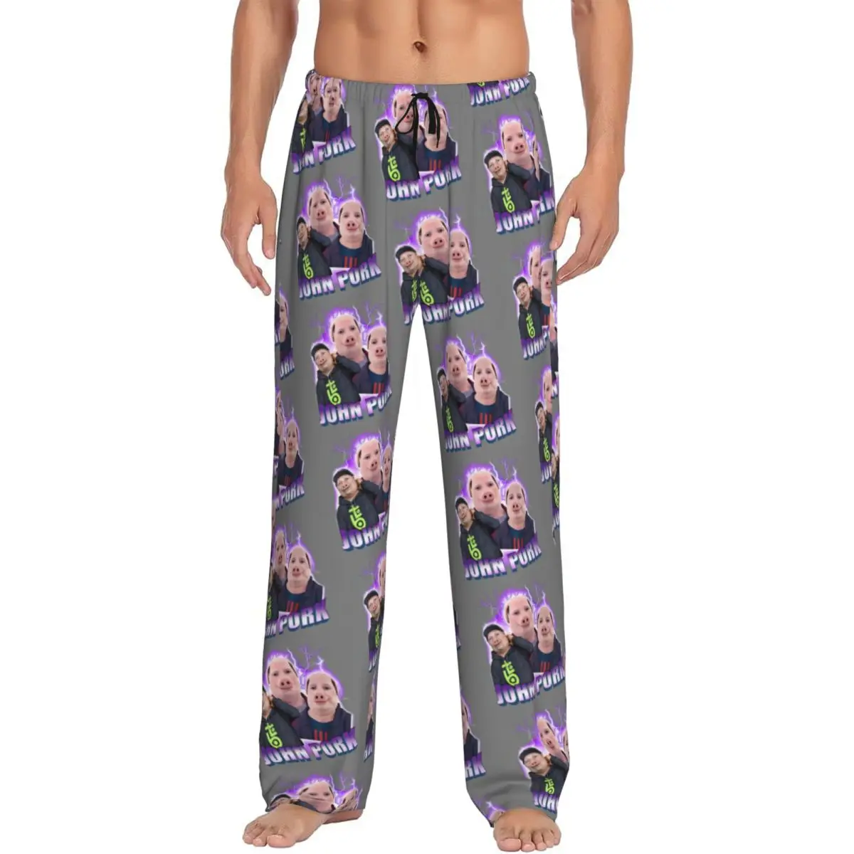 

Custom John Pork Is Calling Pajama Pants for Men Funny Pig Lounge Sleep Stretch Sleepwear Bottoms with Pockets