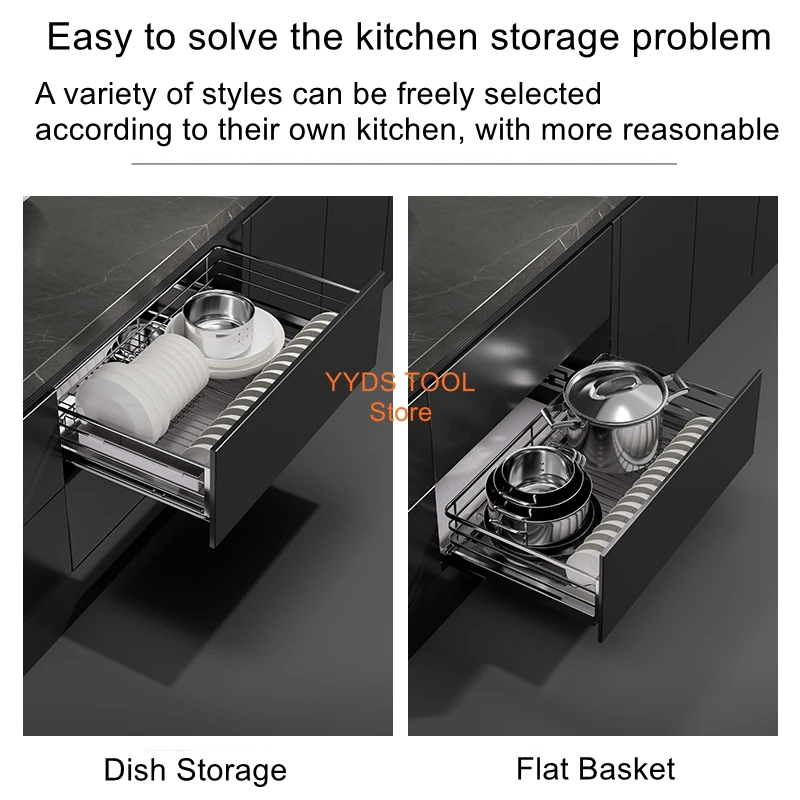 Kitchen Cabinet Cushioning Dampening Drawer Spice Pull Blue Cabinet Double Storage Dish Bowl Basket