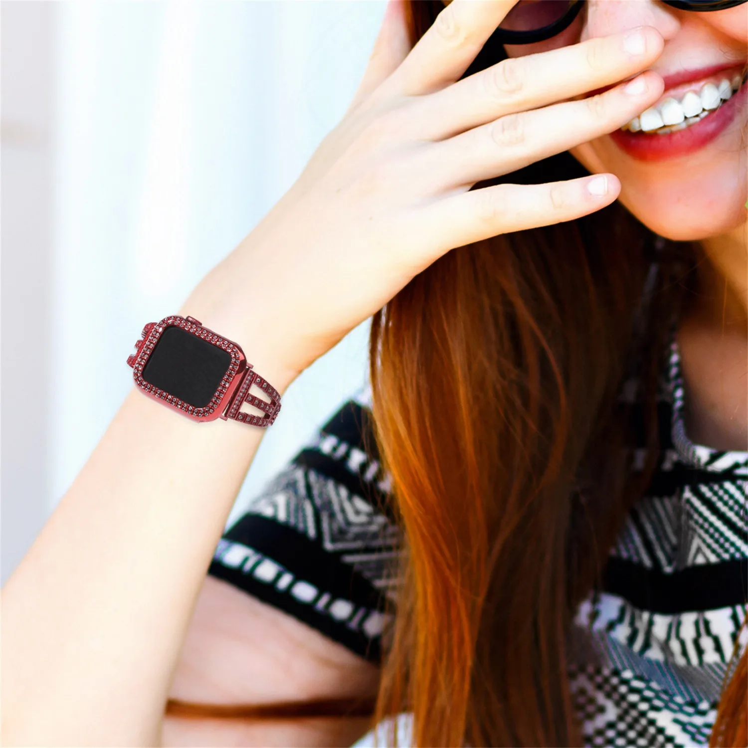 Diamond Metal+Leather Strap For Apple Watch 8 7 45mm 41mm Ultra 49mm Women Exquisite Band iWatch 6 5 4 3 SE 44mm 40mm Watch Case