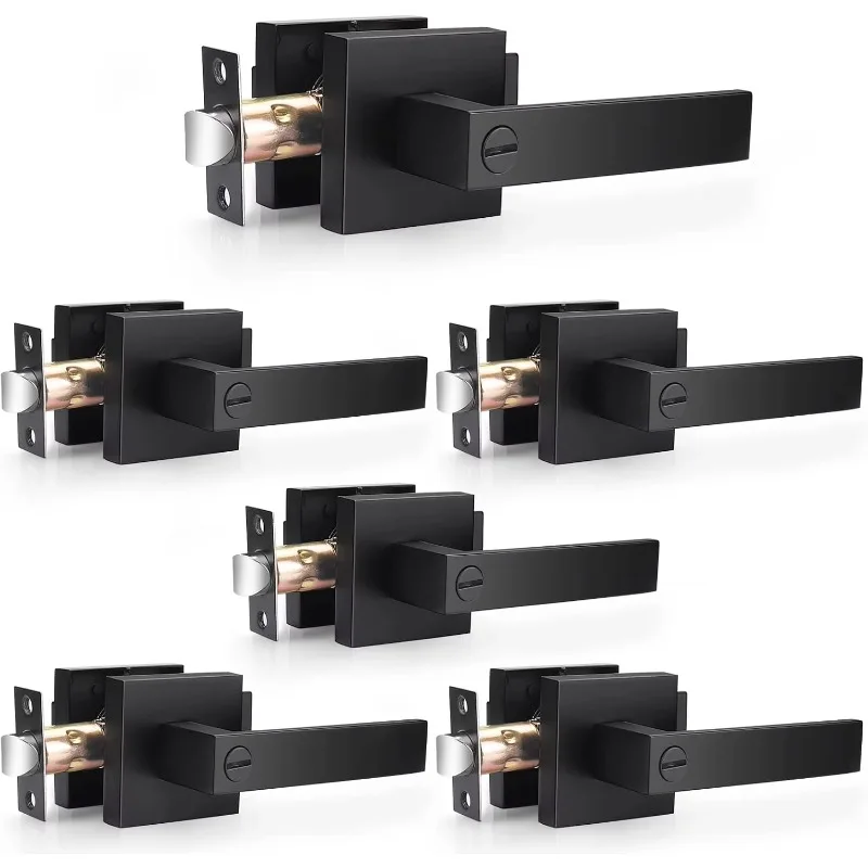 Probrico 6 Pack Matte Black Door Handles Heavy Duty Flat Square Privacy Interior Door Levers for Bedroom & Bathroom, Keyless