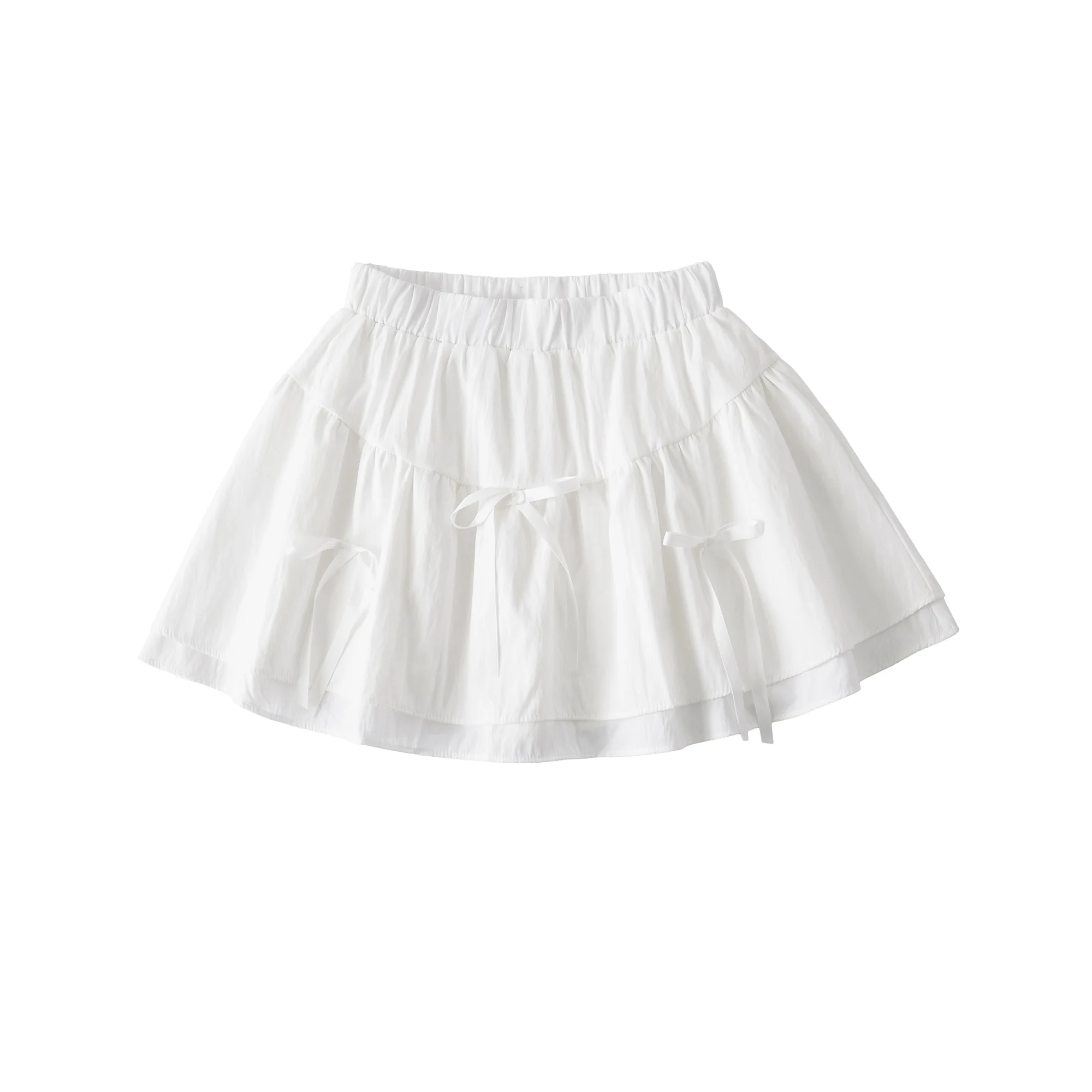 2025 Sweet Women White 3D Bow Cake Gonna Elastico in vita Saia Ball Gown Swing Mini Gonna corta Ragazza Nera con fodera di pantaloncini