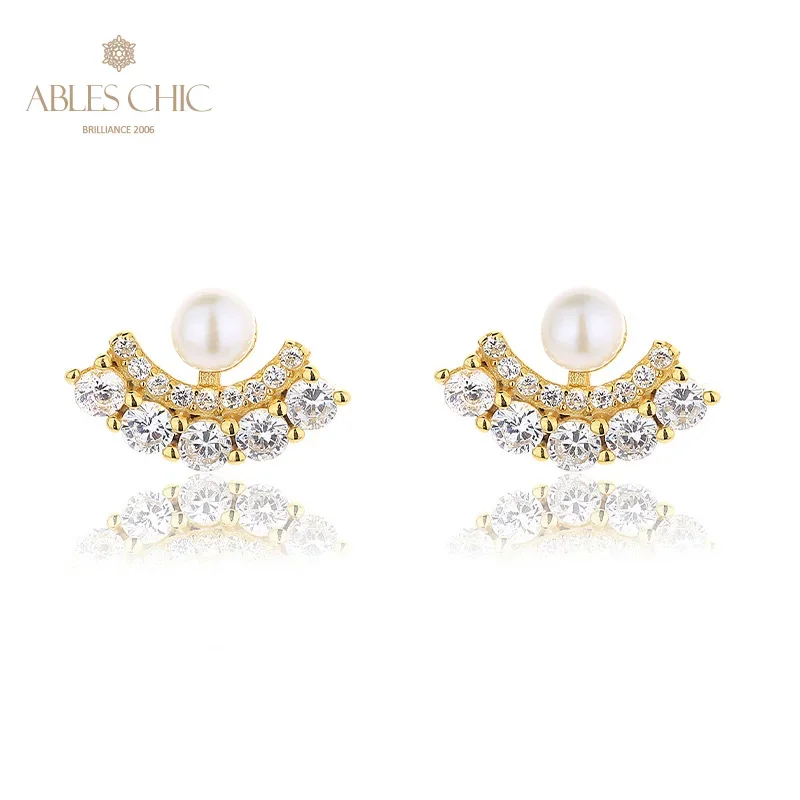 AC Freshwater Pearls 3.5-4mm and CZ Accent Studs  Solid 925 Silver Earrings PE1053