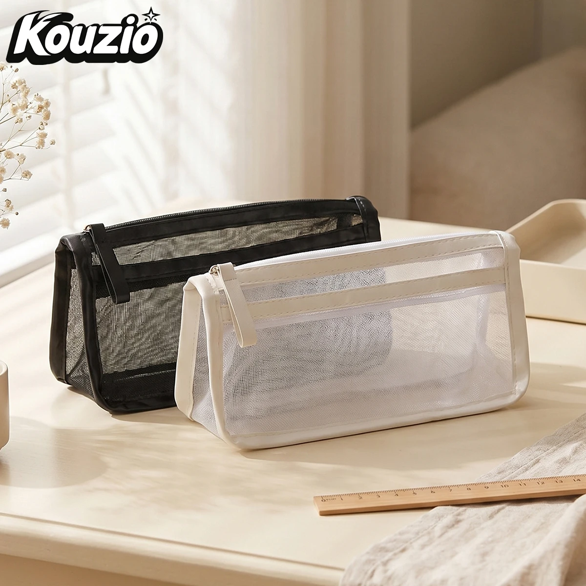 1pc Trousse à crayons en maille transparente, pochette à fermeture éclair de grande capacité, organisateur de papeterie, sac de fournitures scolaires pour la rentrée scolaire