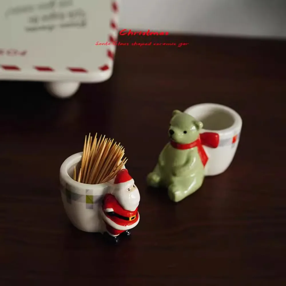 Nordic Ceramic Santa Claus Shape Small Jar Storage Ornaments Living Room Bedroom Dining Table Vase Toothpick Jar Christmas Gifts