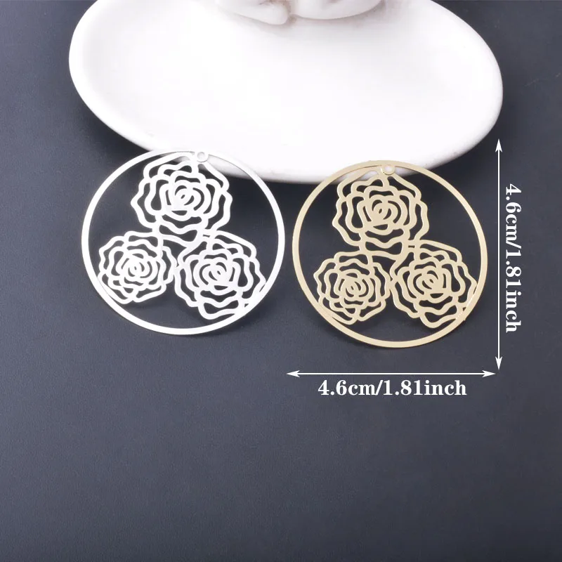20 Stück AB932 Messing-Schmuckanhänger in Hellgolden, Große Runde Blumen-Charms, Bemalte Anhänger für DIY Damen-Ohrringe und Accessoires – Detail 4