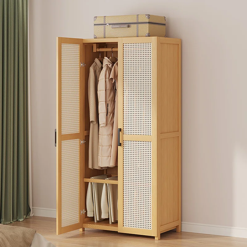 

Modern mat Large Wall-Mounted Corner Bedroom Closet Sliding Door Simple Assembly for Rent House Small Room Bamboo