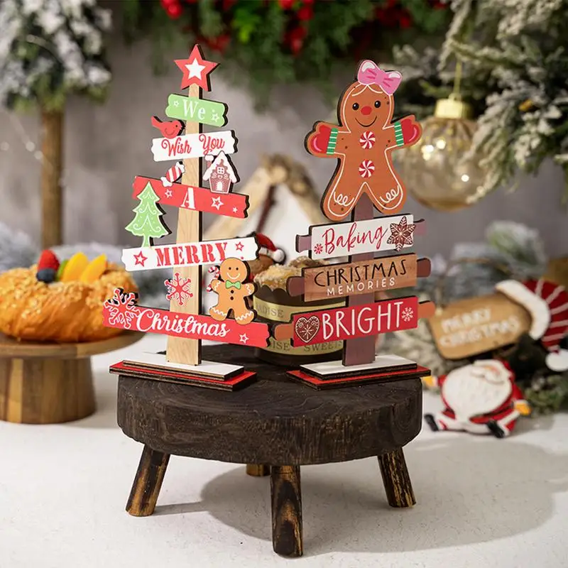 Desktop Christmas Tree Gingerbread Man Decoration Wooden Christmas Signs Plaque Xmas Decoration 2025 New Year Party Supplies