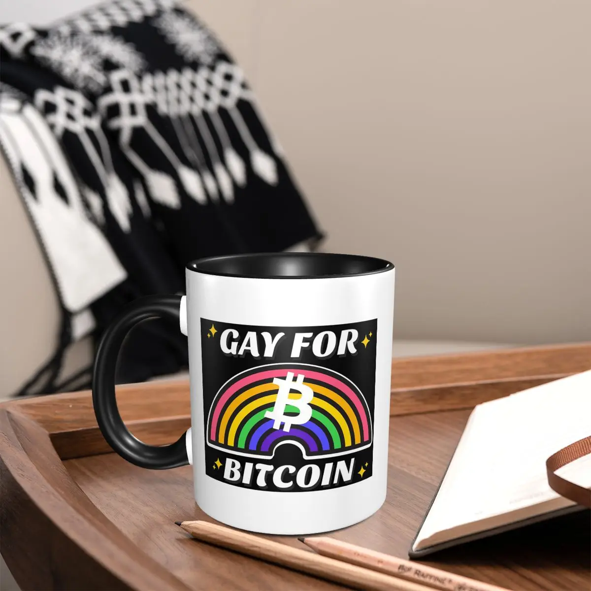 Gay For Bitcoin Crypto Pride June LGBTQ Circle Logo Mug Funny Ceramic Coffee Cup Tea Mugs Milk Cup Drinkware Gifts for Woman Man